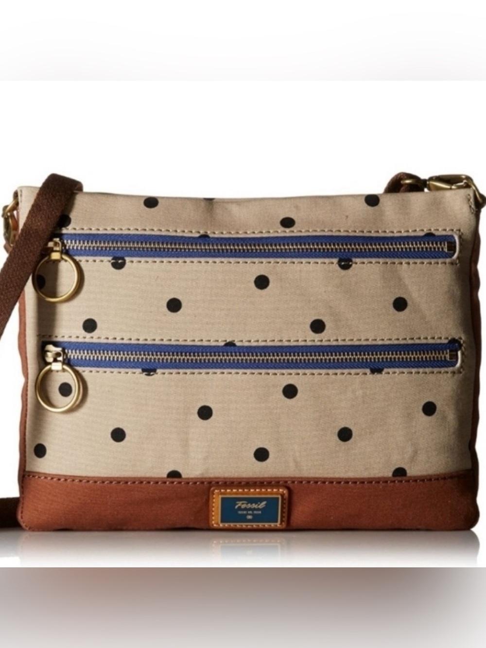 ✨3/$25 bundle- Fossil Passport Triple Zip Crossbody Bag with Polka Dots NWOT✨